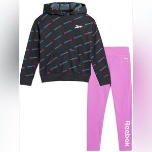 2pc Reebok dark grey logo sweatshirt w/ hoodie & leggings for baby girl/Size:12M